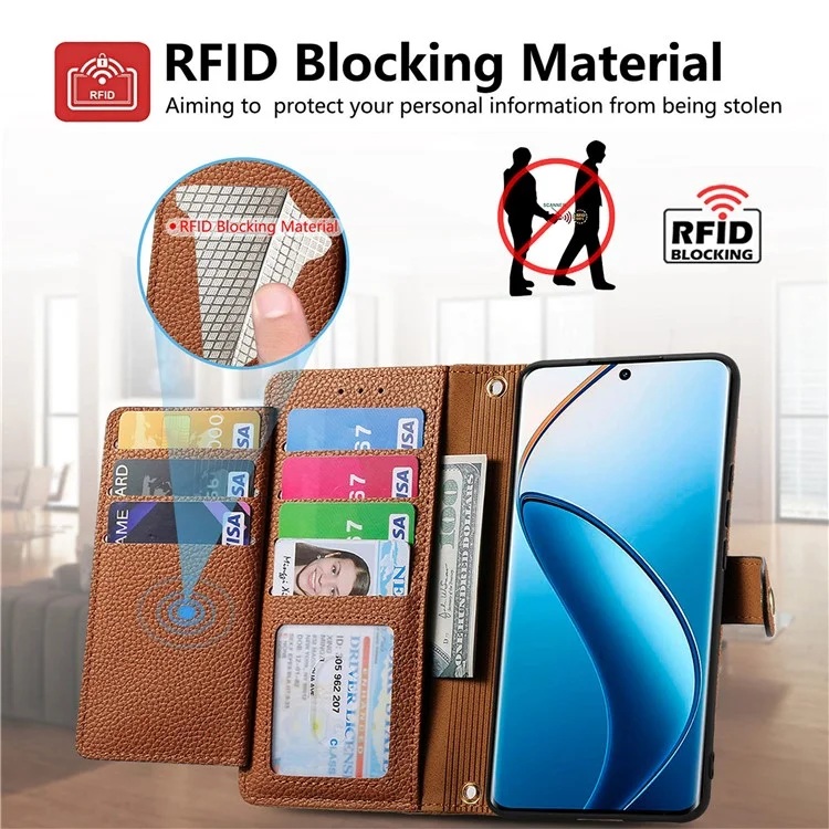 Для Realme 13 4G Case RFID Блокирующая на Молнии на Молнии - Коричневый