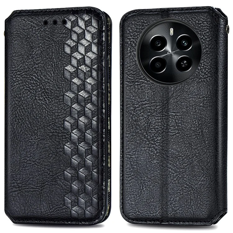Per Realme 13 4G Case Rhombus Impronta PU Coperchio Polachio di Pafetto - Nero