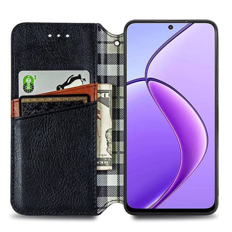 Per Realme 13 4G Case Rhombus Impronta PU Coperchio Polachio di Pafetto - Nero