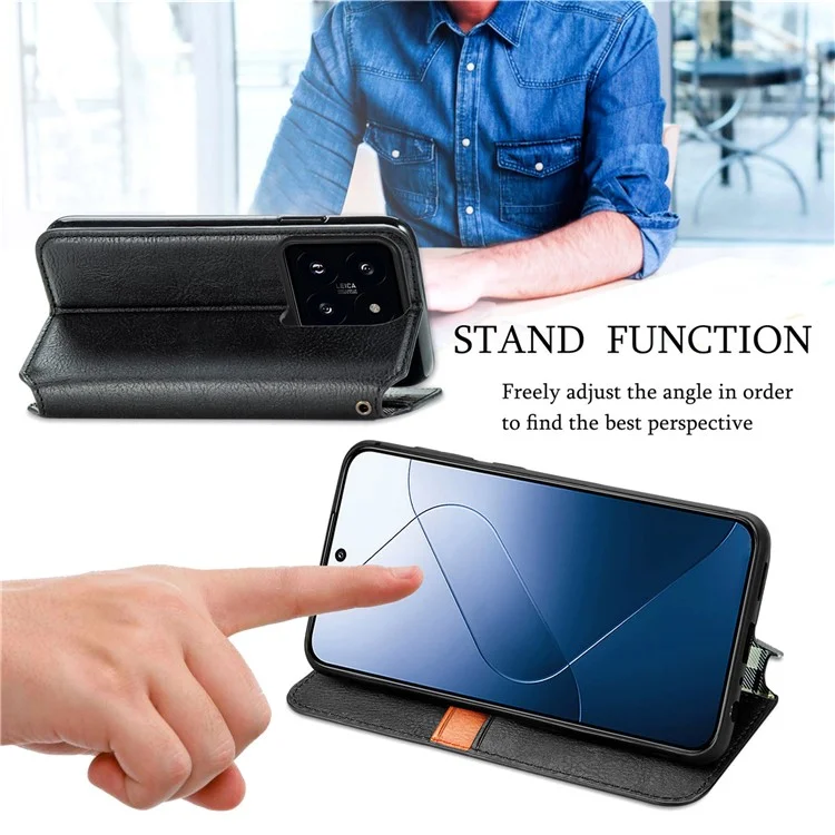 For Xiaomi 14T Pro PU Leather Case Rhombus Imprint Wallet Stand Phone Cover - Black