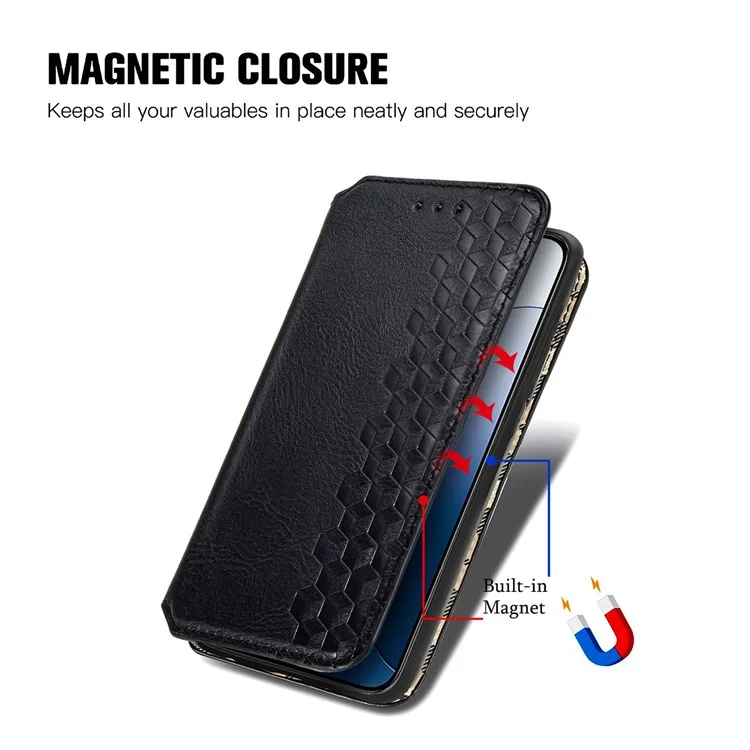 For Xiaomi 14T Pro PU Leather Case Rhombus Imprint Wallet Stand Phone Cover - Black