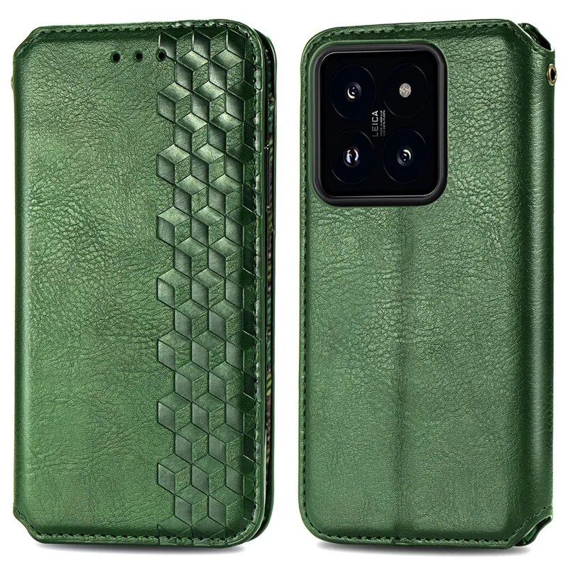 For Xiaomi 14T Pro PU Leather Case Rhombus Imprint Wallet Stand Phone Cover - Green