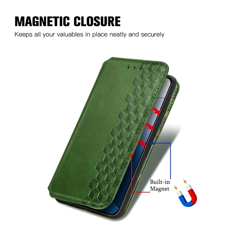 For Xiaomi 14T Pro PU Leather Case Rhombus Imprint Wallet Stand Phone Cover - Green