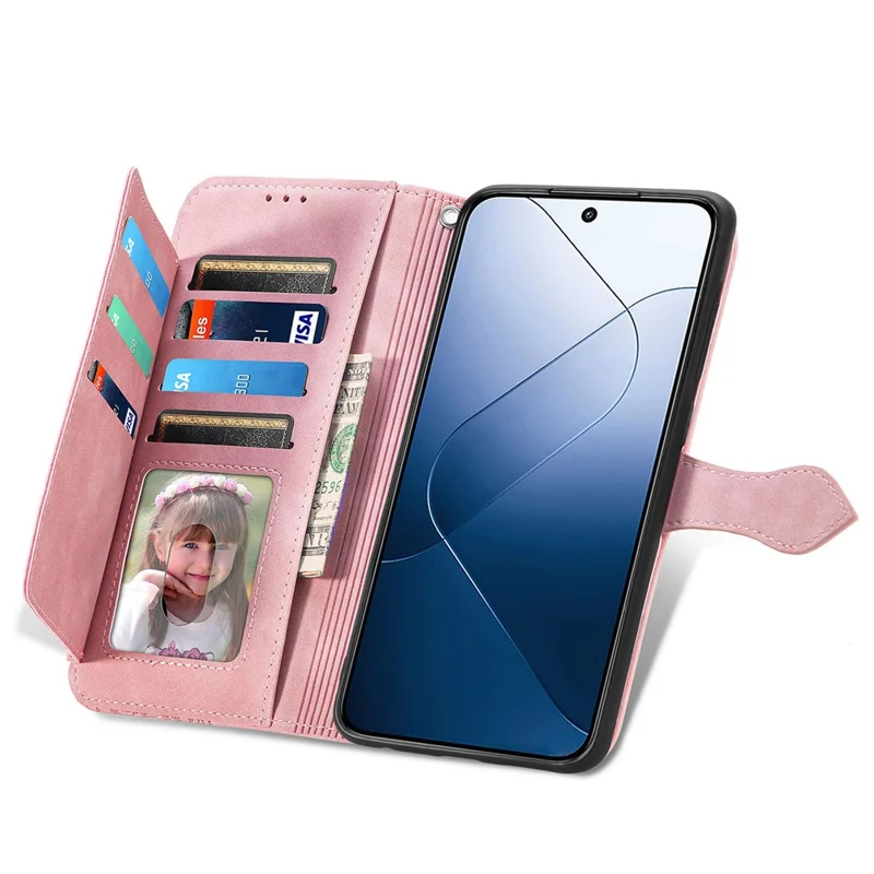 For Xiaomi 14T Pro Zipper Wallet Case with Strap Flower Imprint PU Leather Phone Cover - Pink