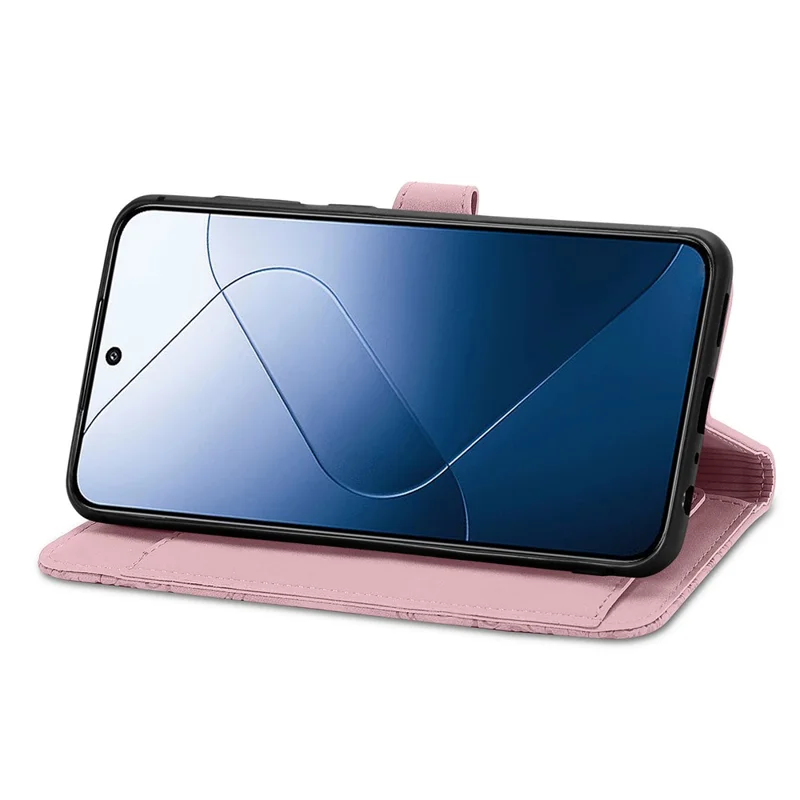 For Xiaomi 14T Pro Zipper Wallet Case with Strap Flower Imprint PU Leather Phone Cover - Pink