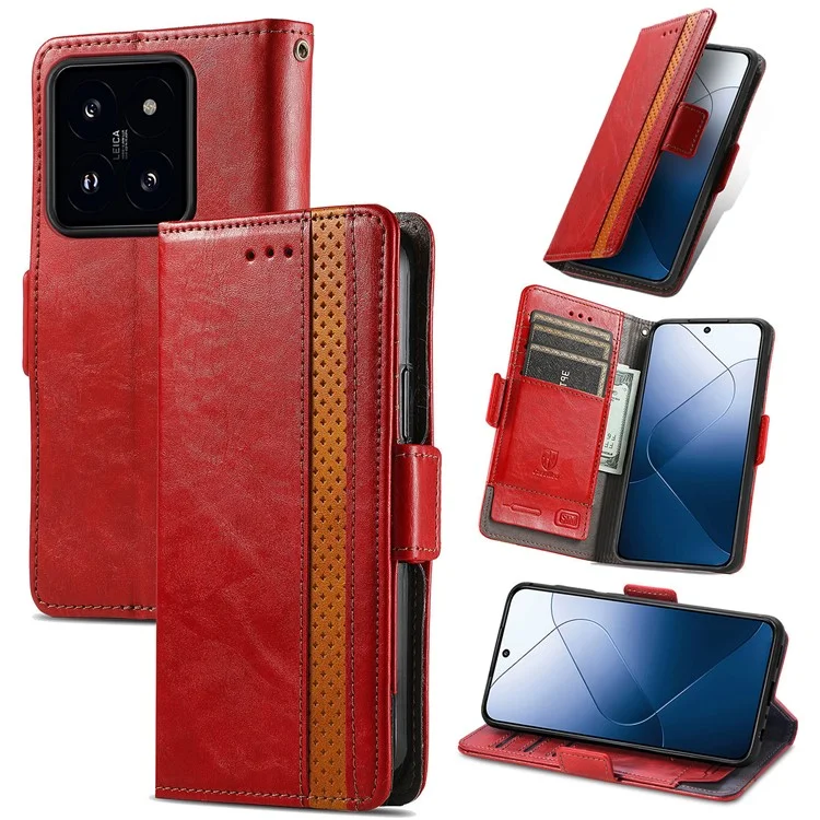 Série Caseneo 002 Para Xiaomi 14T Pro Case Stand Stand Splicing Splicing Couather Cover - Vermelho
