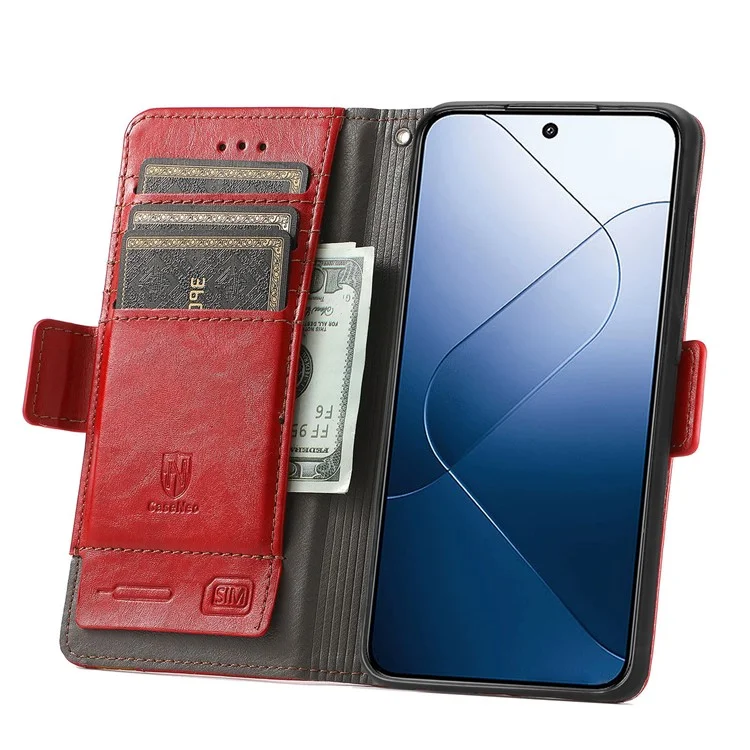 Série Caseneo 002 Para Xiaomi 14T Pro Case Stand Stand Splicing Splicing Couather Cover - Vermelho
