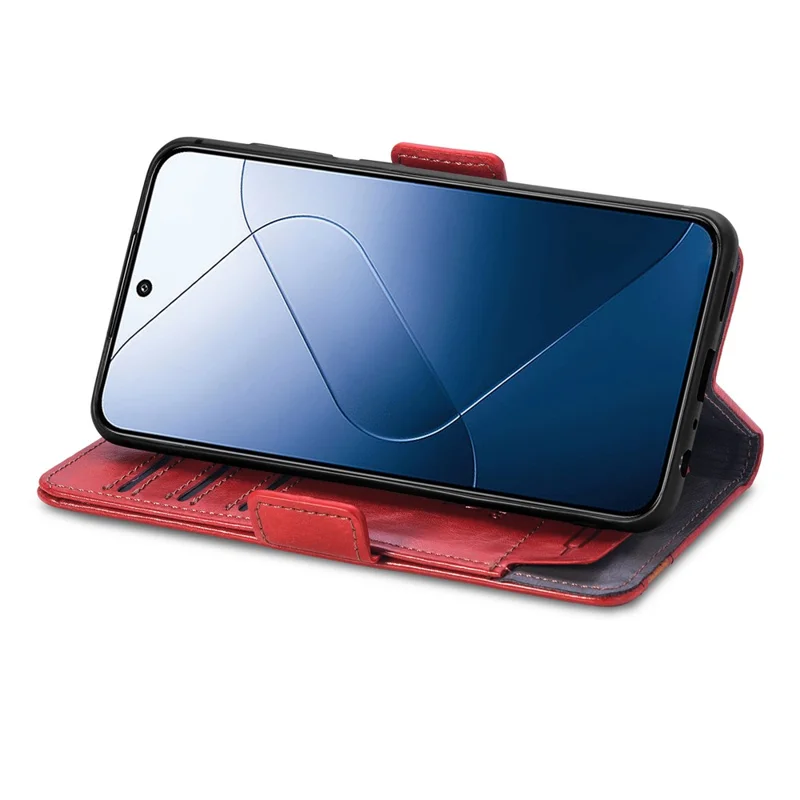 Série Caseneo 002 Para Xiaomi 14T Pro Case Stand Stand Splicing Splicing Couather Cover - Vermelho