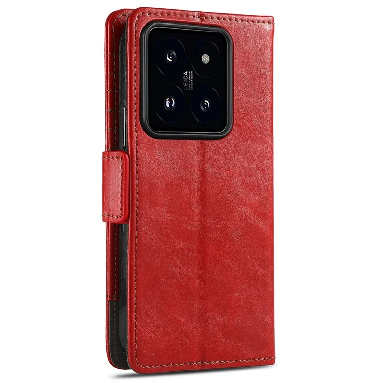 Série Caseneo 002 Para Xiaomi 14T Pro Case Stand Stand Splicing Splicing Couather Cover - Vermelho