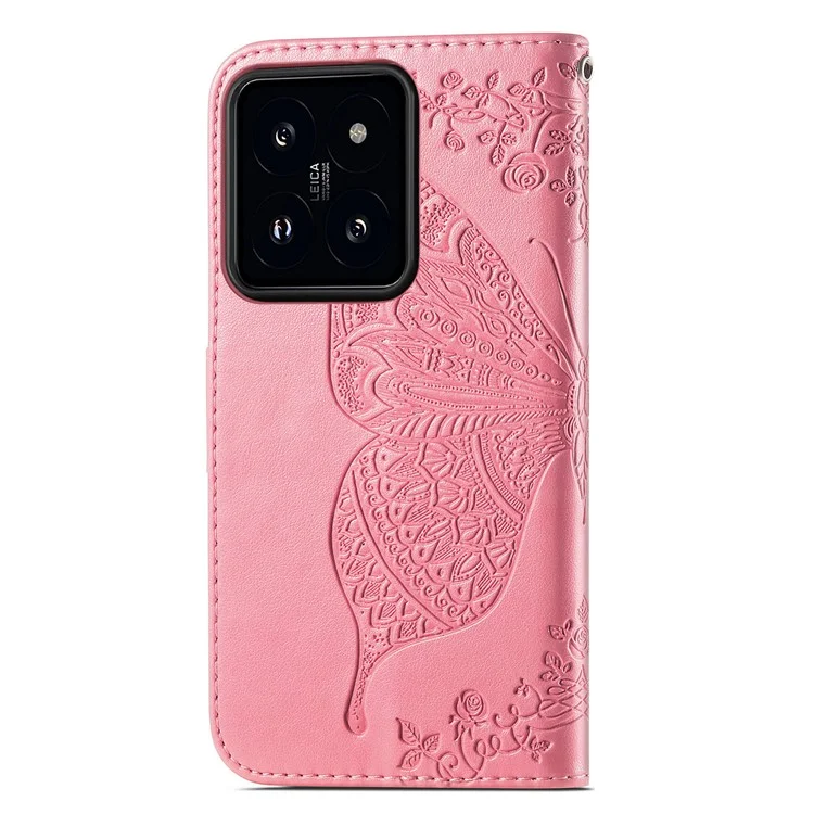 For Xiaomi 14T Pro Case PU Leather Wallet Phone Cover Butterfly Pattern - Pink