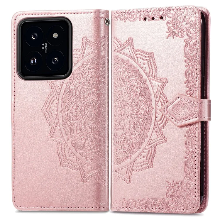 For Xiaomi 14T Pro Case Mandala Embossed Design Leather Wallet Phone Cover - Rose Gold