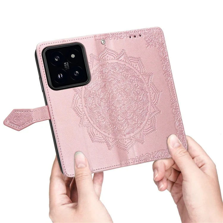 For Xiaomi 14T Pro Case Mandala Embossed Design Leather Wallet Phone Cover - Rose Gold