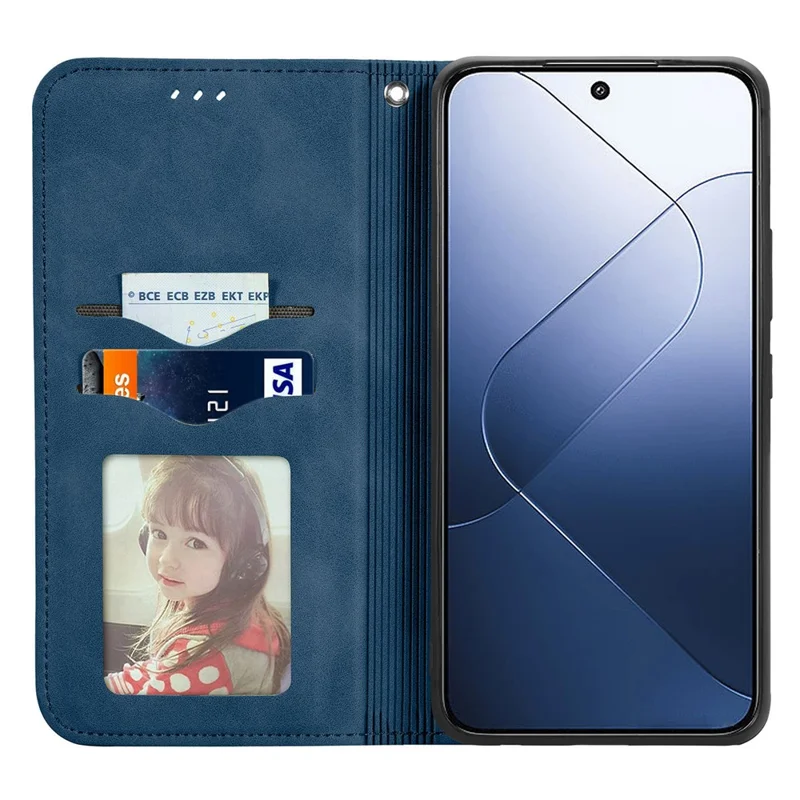 For Xiaomi 14T Pro Leather Case with Card Holder Magnetic Absorption Phone Cover - Dark Blue
