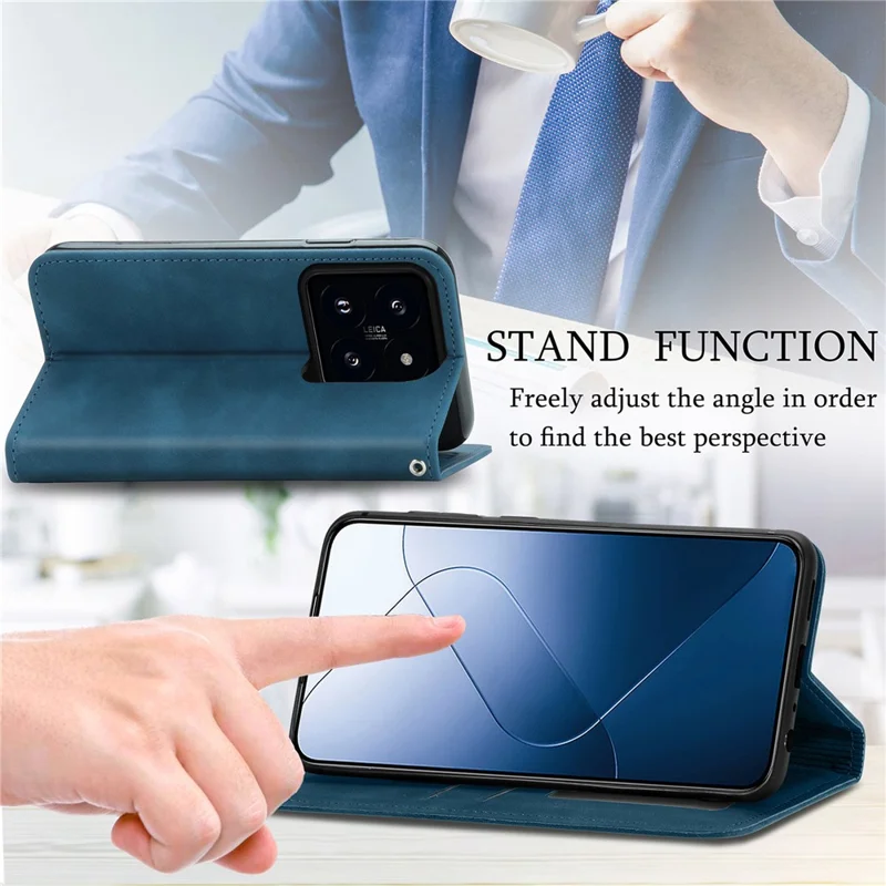 For Xiaomi 14T Pro Leather Case with Card Holder Magnetic Absorption Phone Cover - Dark Blue