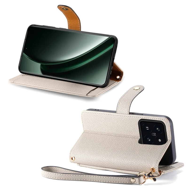 For Xiaomi 14T Pro Case RFID Blocking Zipper Pocket Leather Wallet Phone Cover with Strap - Grey