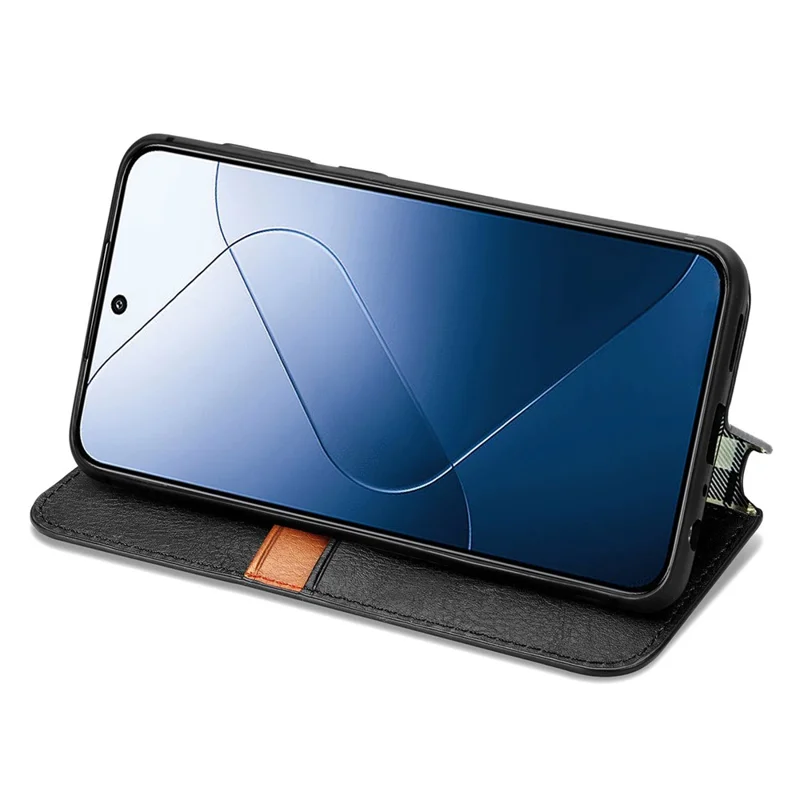 For Xiaomi 14T PU Leather Case Rhombus Imprint Wallet Stand Phone Cover - Black