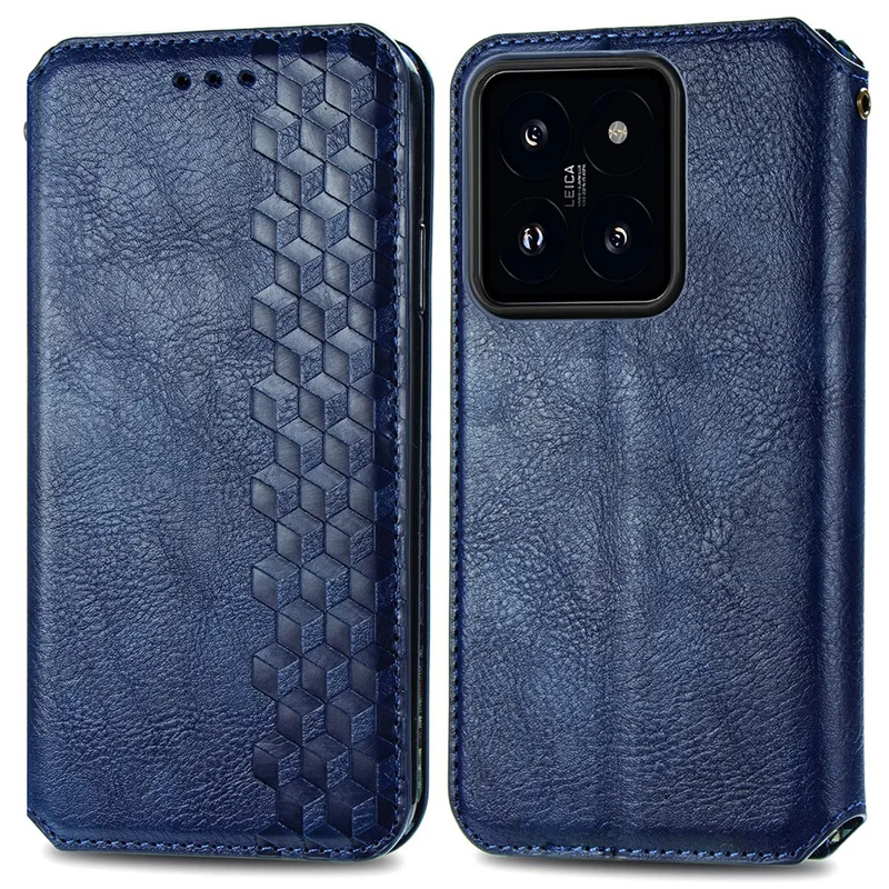 For Xiaomi 14T PU Leather Case Rhombus Imprint Wallet Stand Phone Cover - Blue