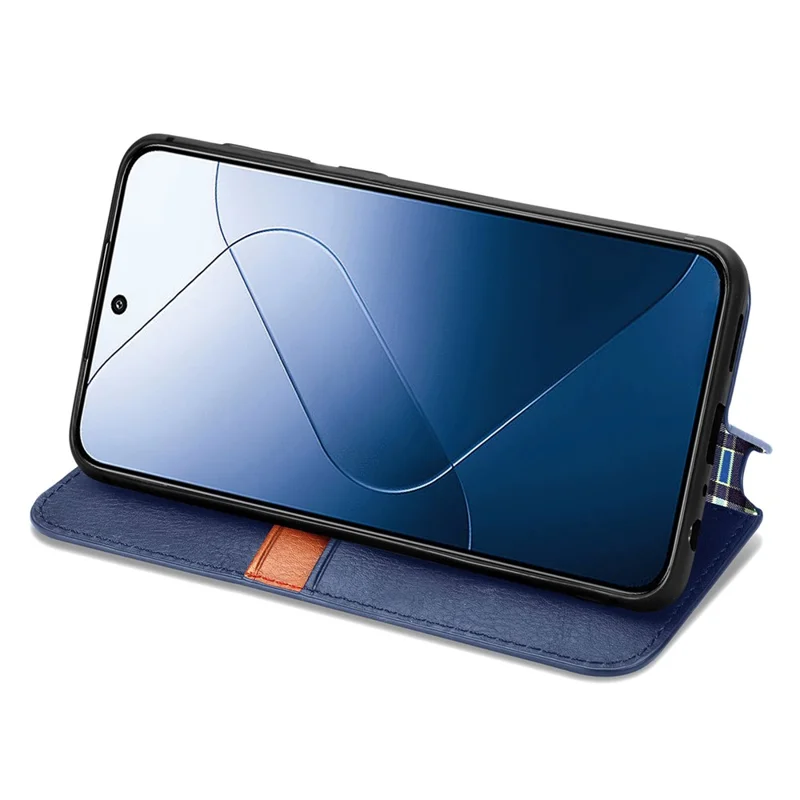 For Xiaomi 14T PU Leather Case Rhombus Imprint Wallet Stand Phone Cover - Blue