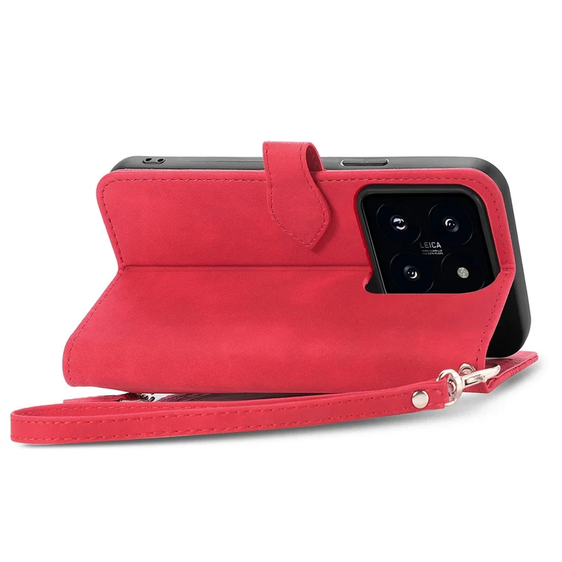 For Xiaomi 14T Zipper Wallet Case with Strap Flower Imprint PU Leather Phone Cover - Red