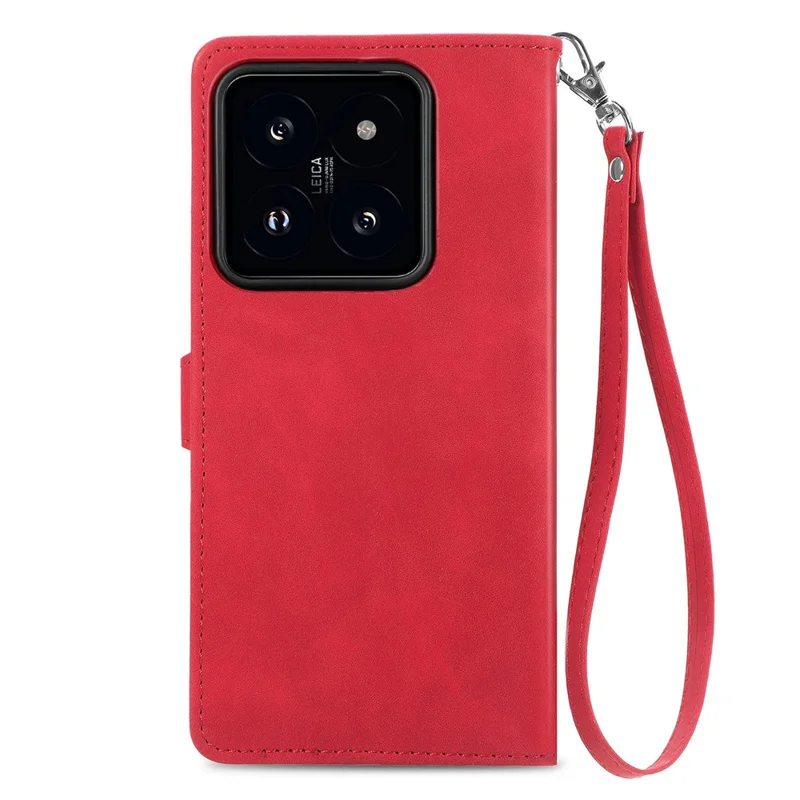 For Xiaomi 14T Zipper Wallet Case with Strap Flower Imprint PU Leather Phone Cover - Red