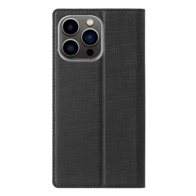 VILI DMX Series for iPhone 14 Pro PU Leather Magnetic Auto-absorbed Case Stand Feature Card Slot Folio Cover - Black