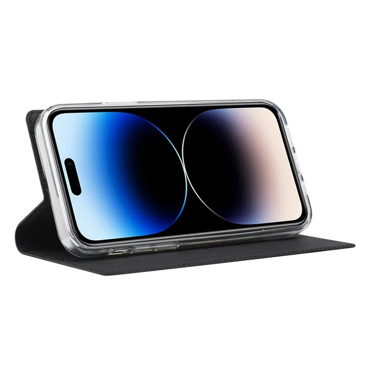 VILI DMX Series for iPhone 14 Pro PU Leather Magnetic Auto-absorbed Case Stand Feature Card Slot Folio Cover - Black