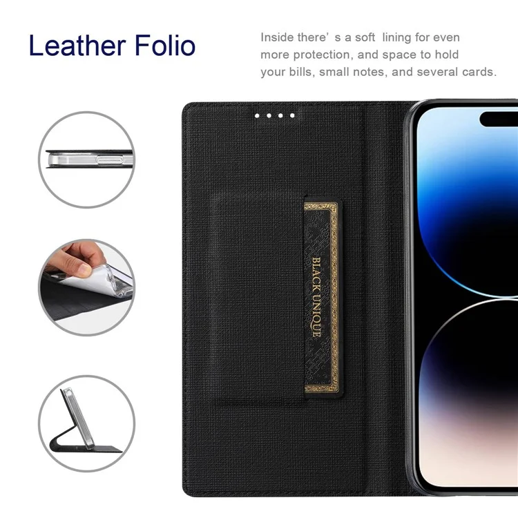 VILI DMX Series for iPhone 14 Pro PU Leather Magnetic Auto-absorbed Case Stand Feature Card Slot Folio Cover - Black