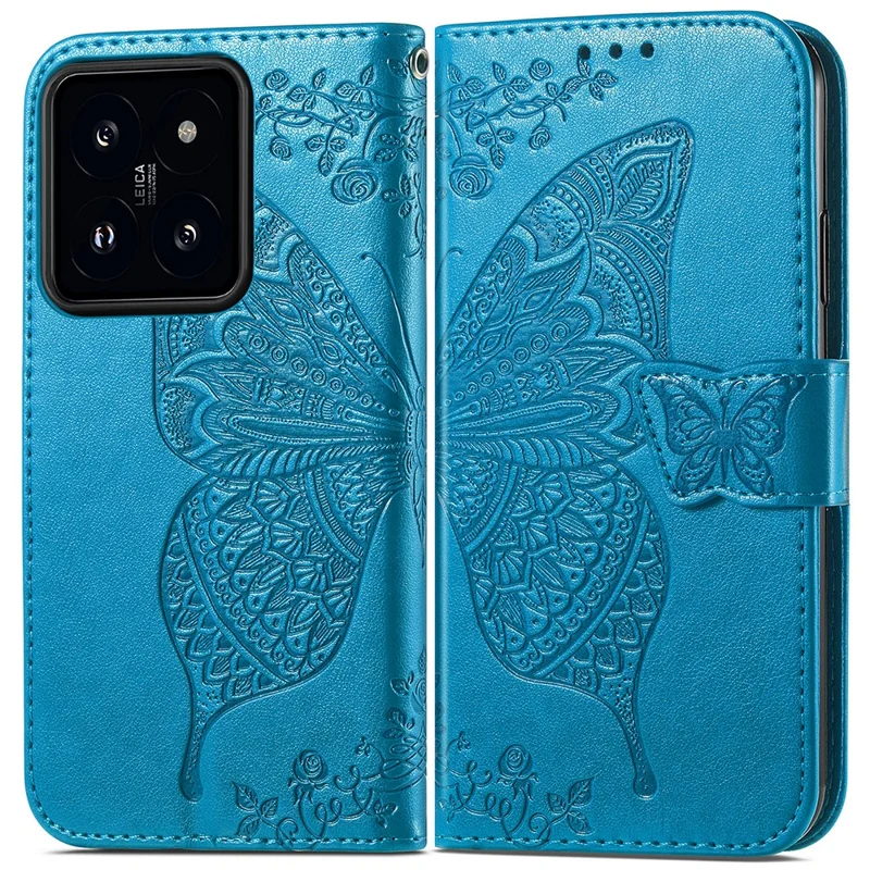 For Xiaomi 14T Case PU Leather Wallet Phone Cover Butterfly Pattern - Blue