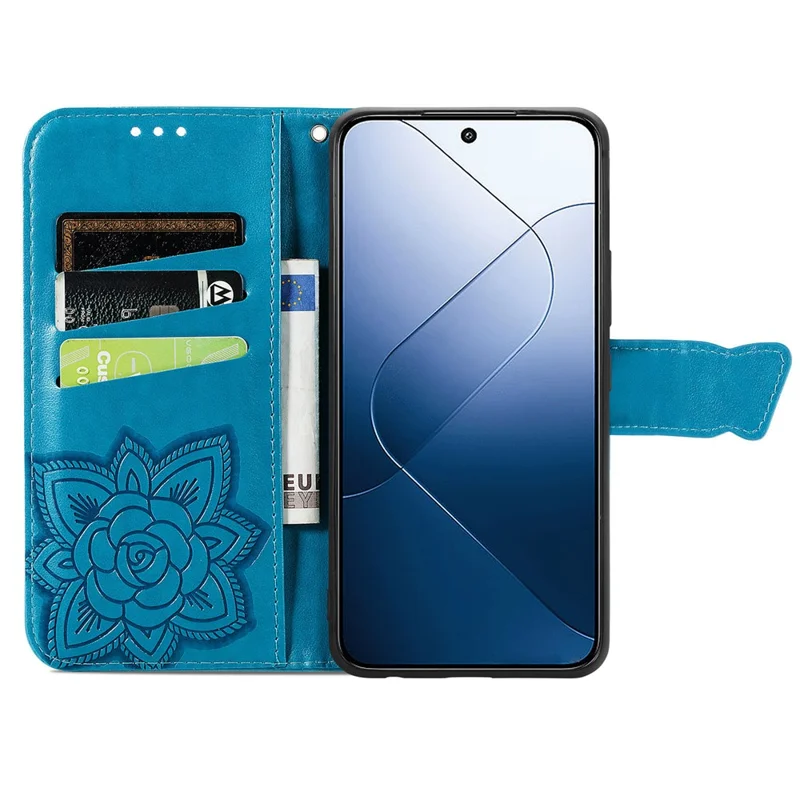 For Xiaomi 14T Case PU Leather Wallet Phone Cover Butterfly Pattern - Blue