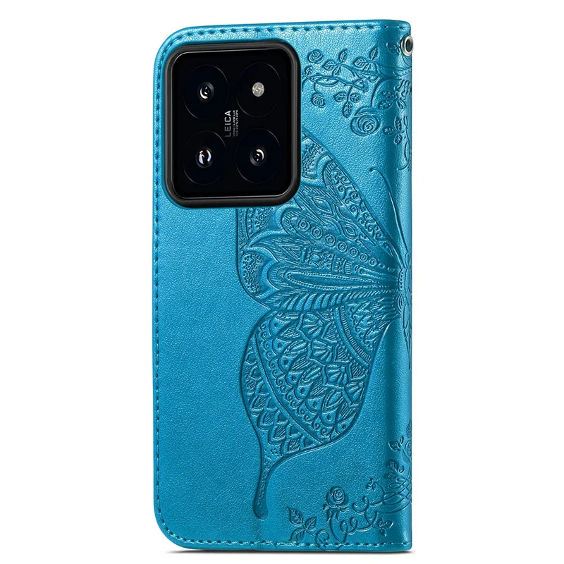 For Xiaomi 14T Case PU Leather Wallet Phone Cover Butterfly Pattern - Blue