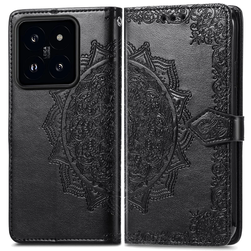 Per Xiaomi 14T Case Mandala Embossed Design Leather Wallet Phone Cover - Nero