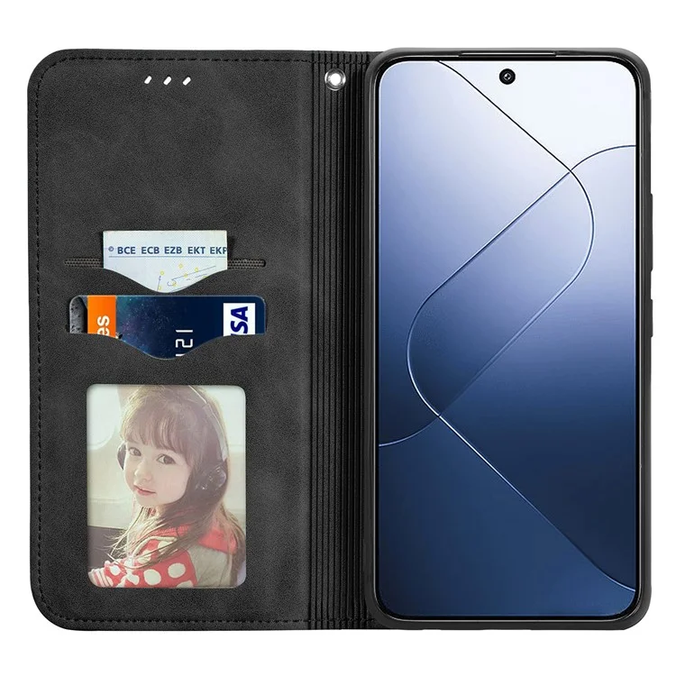 Per Xiaomi 14T Case Skin Touch Feeling Leather Card Holder Phone Cover Magnetic Absorption - Nero