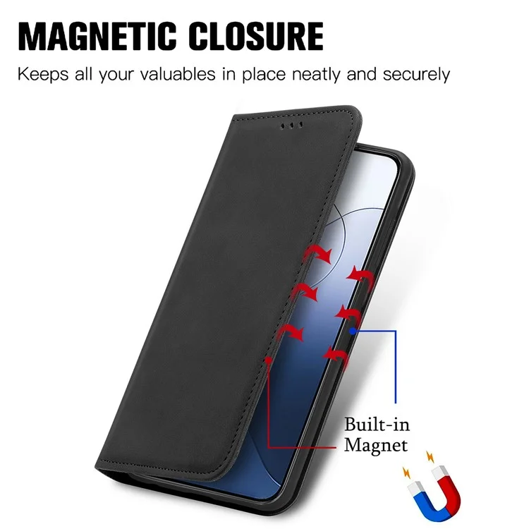 Per Xiaomi 14T Case Skin Touch Feeling Leather Card Holder Phone Cover Magnetic Absorption - Nero