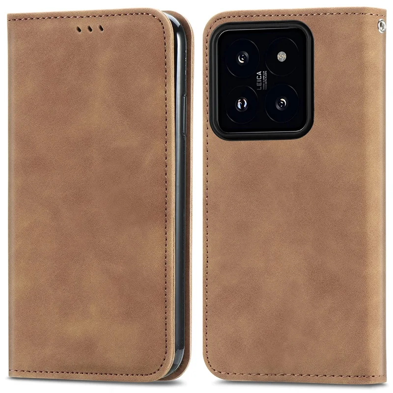 For Xiaomi 14T Leather Case with Card Holder Magnetic Absorption Phone Cover - Brown