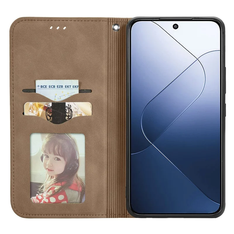 For Xiaomi 14T Leather Case with Card Holder Magnetic Absorption Phone Cover - Brown