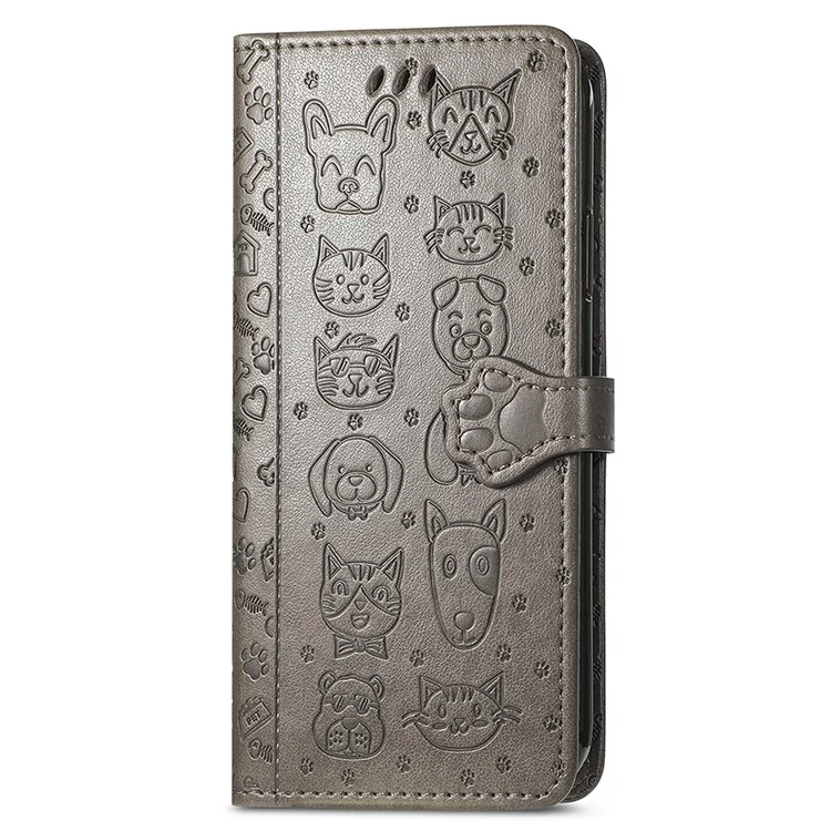 Per Xiaomi 14T Case Leather Wallet Flip Cover Del Telefono Carino Cat Dog Pattern - Grigio