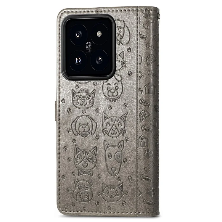 Per Xiaomi 14T Case Leather Wallet Flip Cover Del Telefono Carino Cat Dog Pattern - Grigio