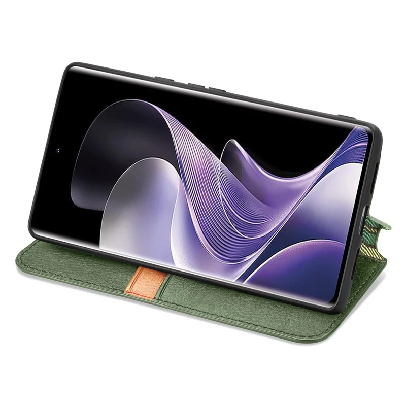 For vivo V40 5G PU Leather Case Rhombus Imprint Wallet Stand Phone Cover - Green