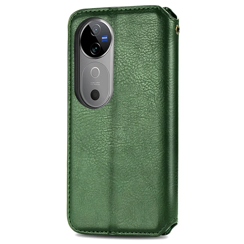 For vivo V40 5G PU Leather Case Rhombus Imprint Wallet Stand Phone Cover - Green