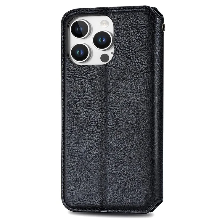 Para iPhone 16 Pro Max Case Rhombus Imprint PU Leather Wallet Phone Cover - Black