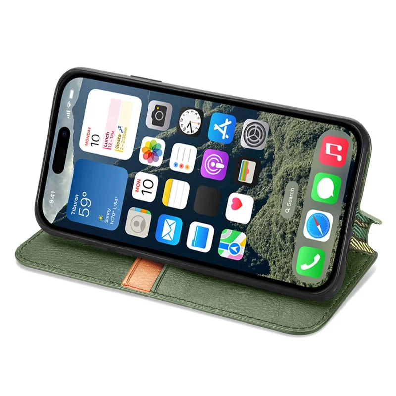 For iPhone 16 Plus PU Leather Case Rhombus Imprint Wallet Stand Phone Cover - Green