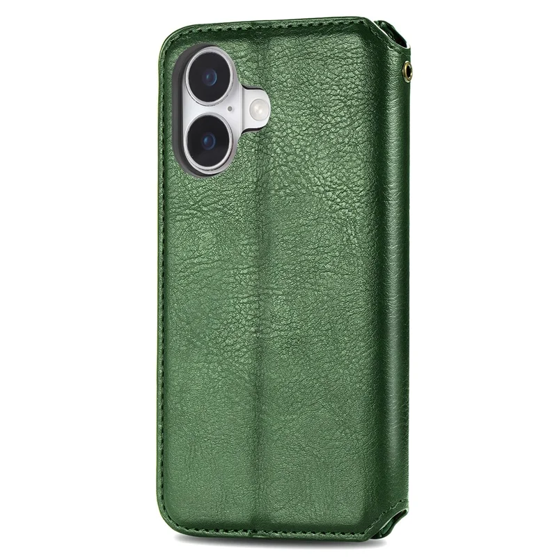 For iPhone 16 Plus PU Leather Case Rhombus Imprint Wallet Stand Phone Cover - Green