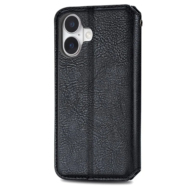 Capa para iPhone 16 Rhombus Imprint PU Leather Wallet Phone Cover - Black