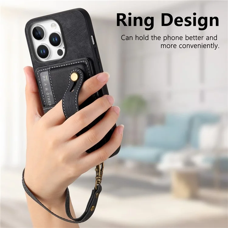 D9 Pour Iphone 16 Pro Max Case Wristband Kickstand PU Leather Retro Back Cover Carte - Noir
