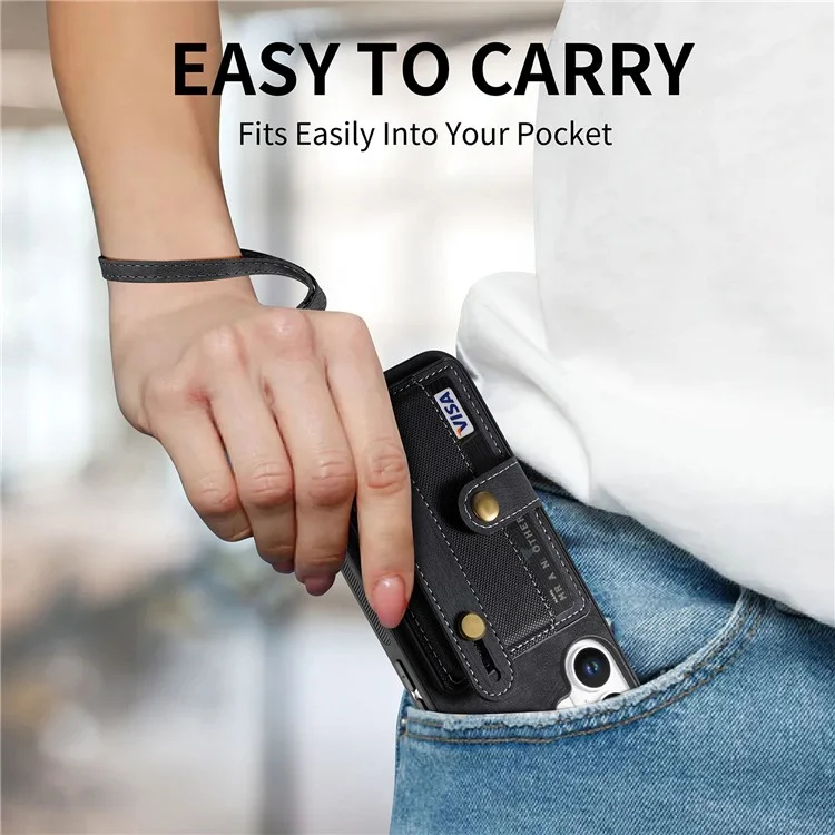 D9 Pour Iphone 16 Plus Case Brois-braveute PU Leather Retro Back Cover Carte Solder - Noir