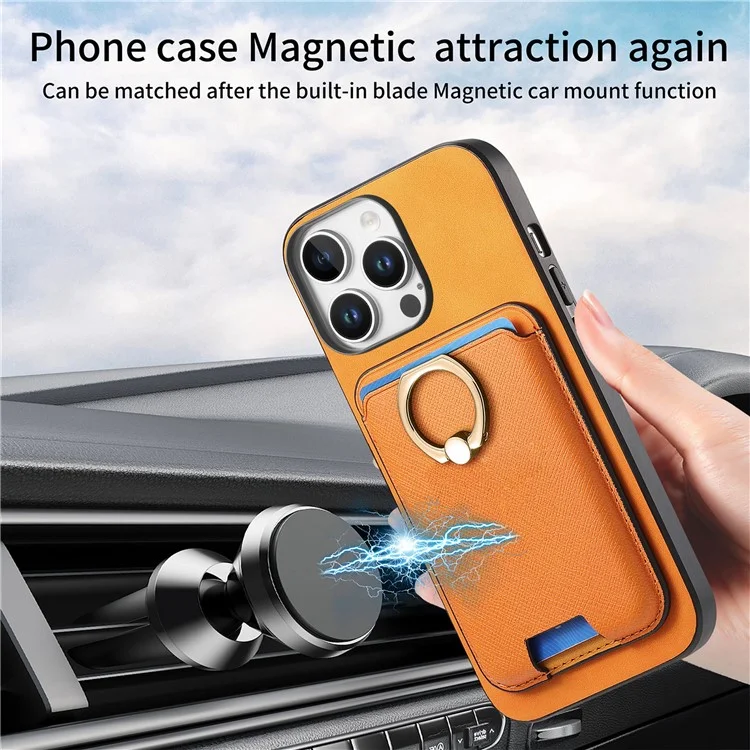 B3 Для Iphone 16 Pro Magnetic Case Leather+TPU Phone Cover Съемная Сумка Для Карты - Апельсин