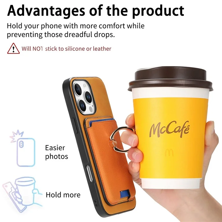B3 Для Iphone 16 Pro Magnetic Case Leather+TPU Phone Cover Съемная Сумка Для Карты - Апельсин
