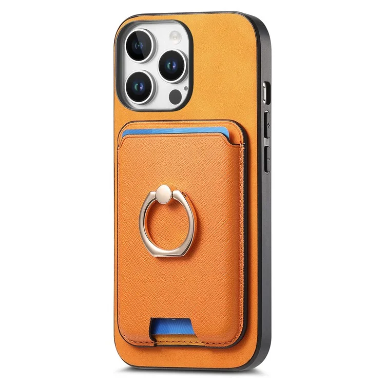 B3 Для Iphone 16 Pro Magnetic Case Leather+TPU Phone Cover Съемная Сумка Для Карты - Апельсин