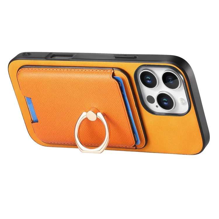 B3 Для Iphone 16 Pro Magnetic Case Leather+TPU Phone Cover Съемная Сумка Для Карты - Апельсин