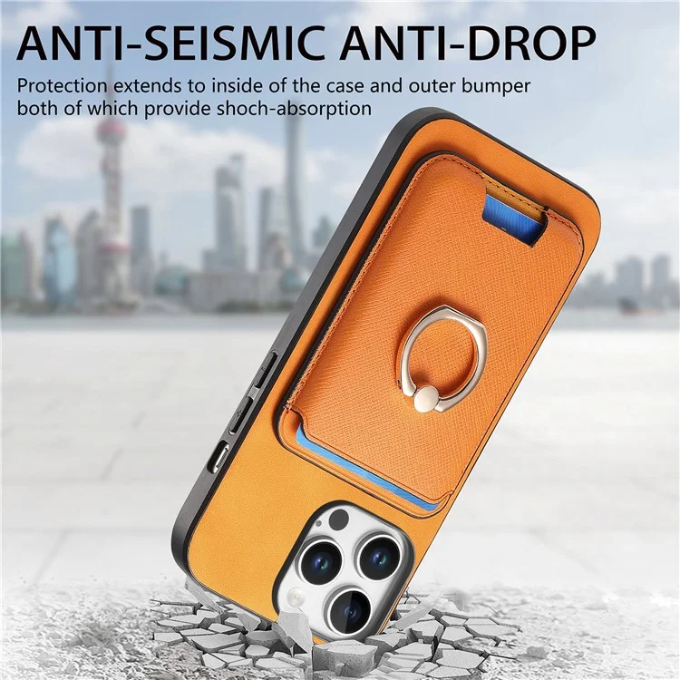 B3 Для Iphone 16 Pro Magnetic Case Leather+TPU Phone Cover Съемная Сумка Для Карты - Апельсин
